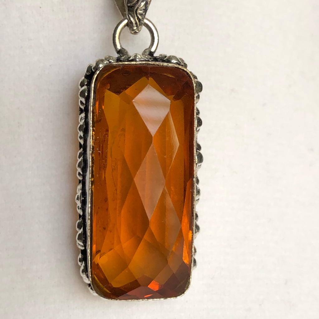 Madeira Citrine Checkerboard Faceted Face Gemstone In Sterling Pendant 95$